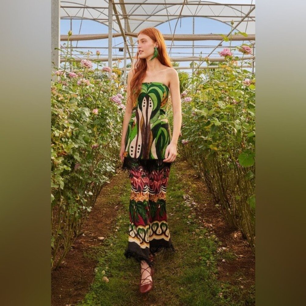Farm Rio Green Coconut Tree Flow Linen Top